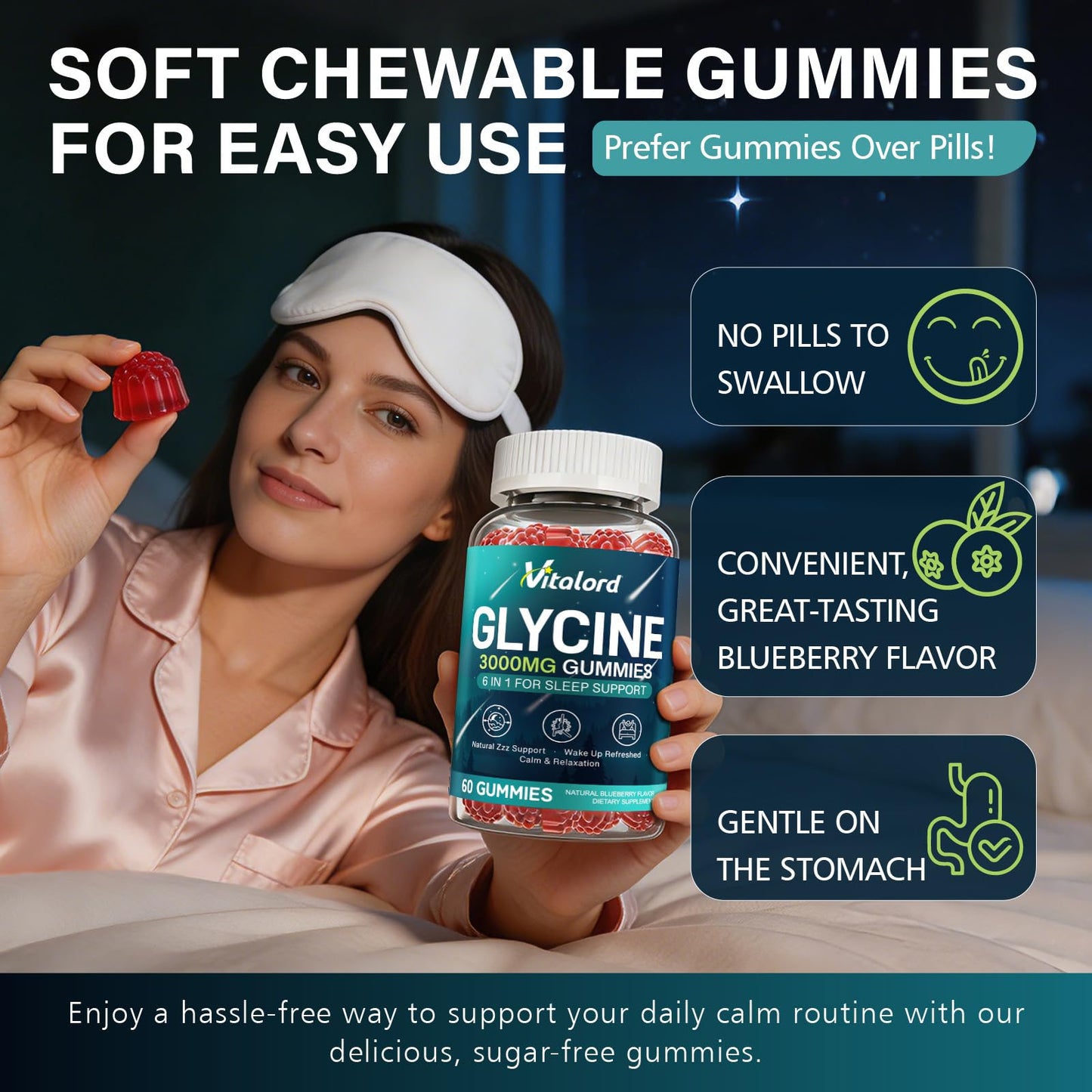 Vitalord Glycine Gummies Sugar Free, 60 Gummies