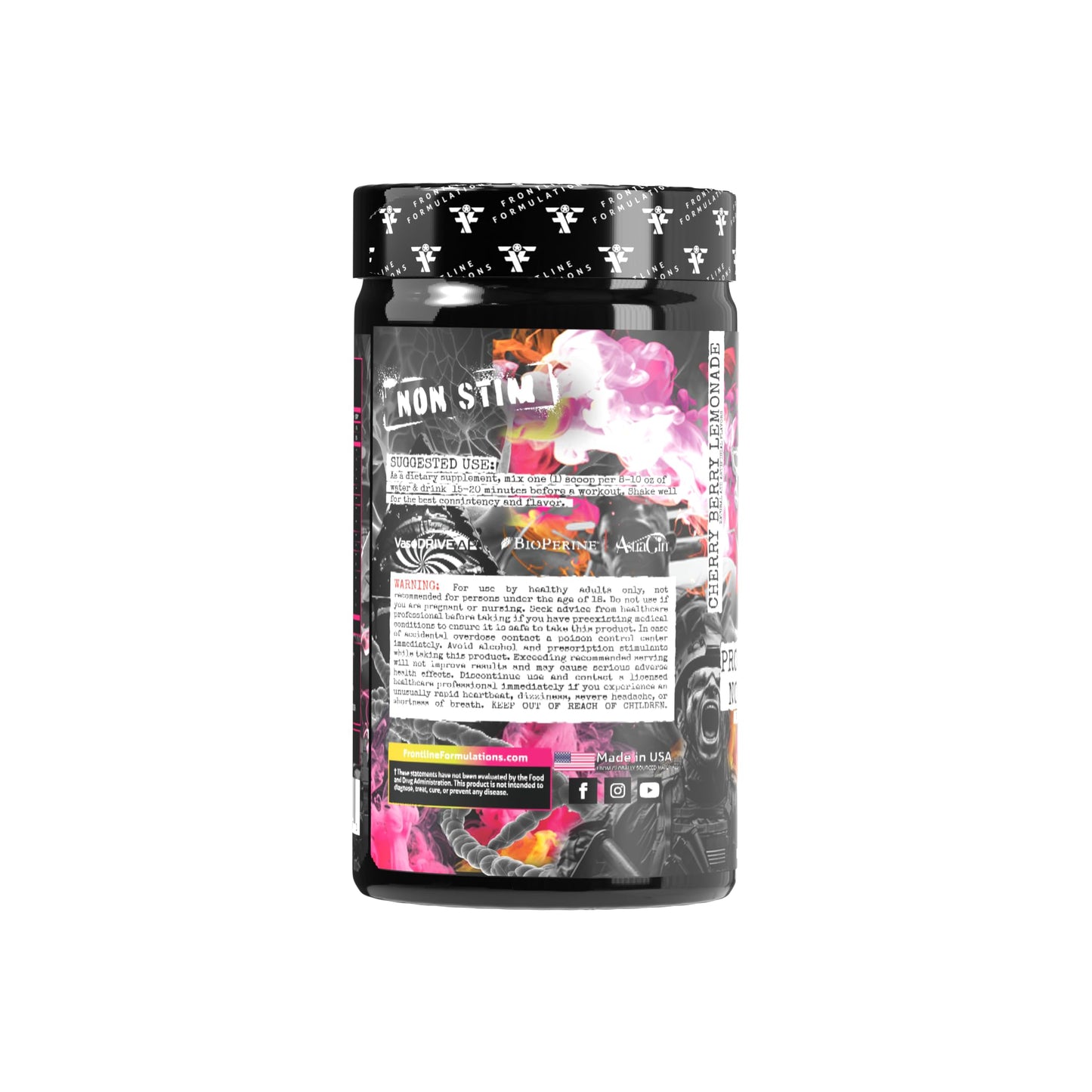 Frontline Formulations Project MK Ultra V2 Pre-Workout, Non-Stimulant, Caffeine-Free Pump and Hydration Formula, Stackable Nootropic Support, Cherry Berry Lemonade Powder 17