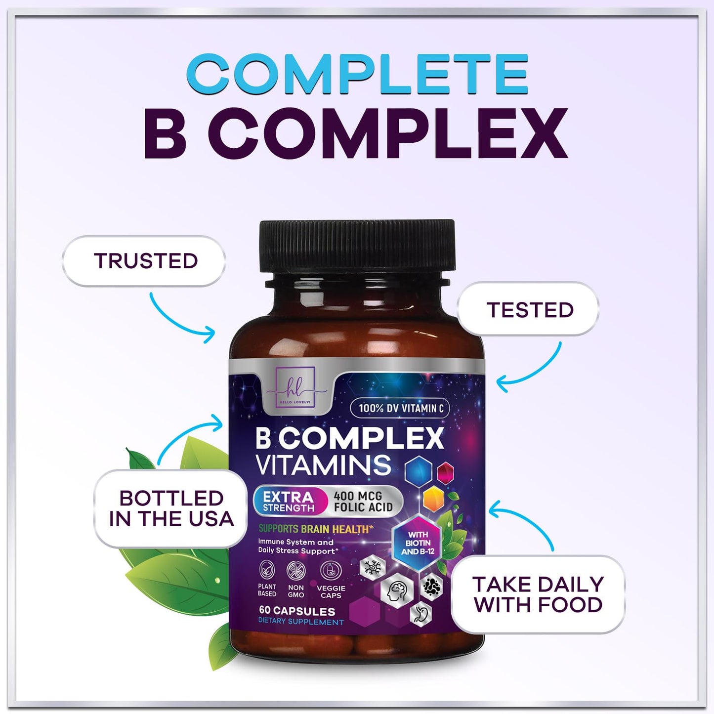 Hello Lovely! B Complex Vitamin Supplement Capsule, 60 Count