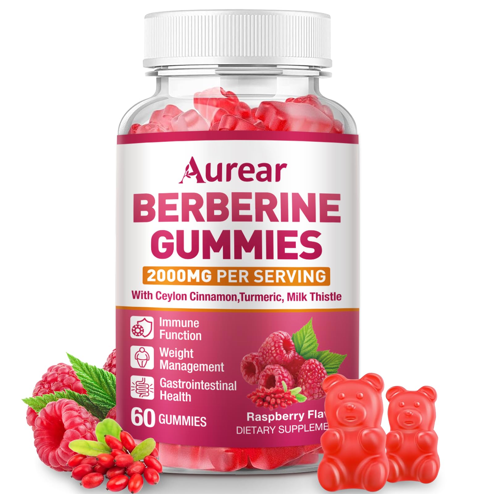 Aurear Berberine 2000mg with Ceylon Cinnamon Gummies 60 Count