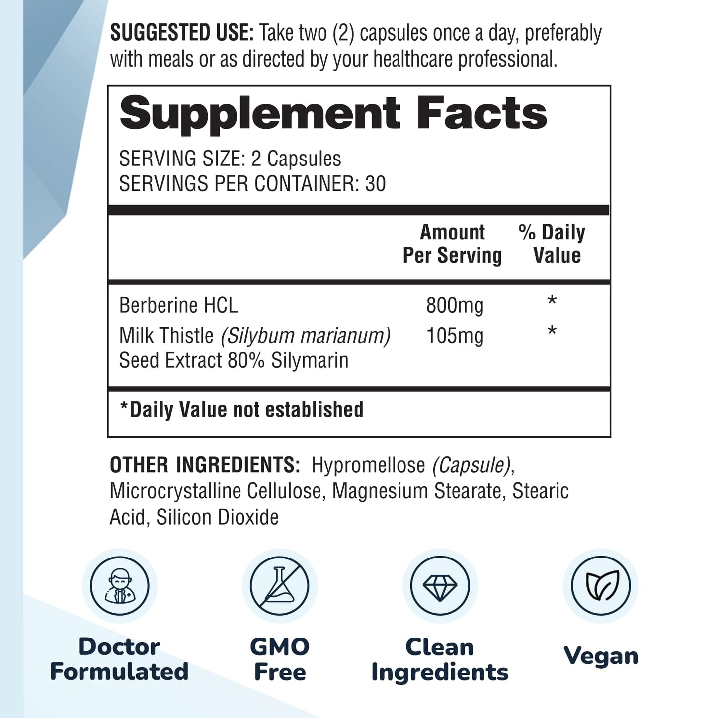 Barton Nutrition Berberine Supplement 800mg with Milk Thistle Capsule 1 Count