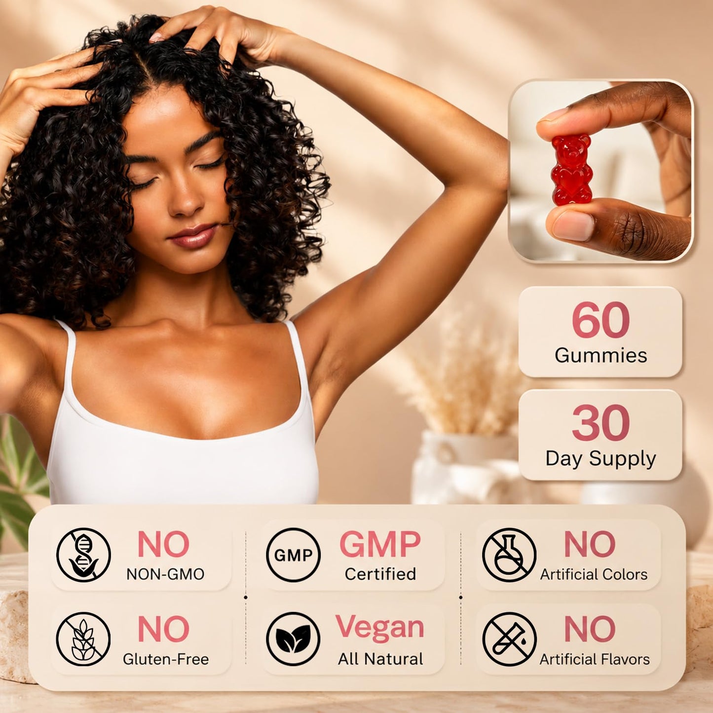 VitalXtra Hair Growth Gummies with Biotin 5000 mcg, 60 Gummies