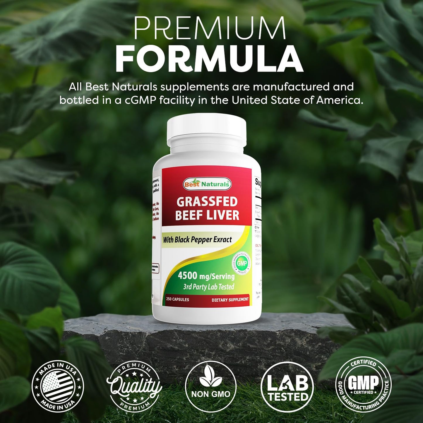 Best Naturals Grass Fed Beef Liver Capsules 250 Count
