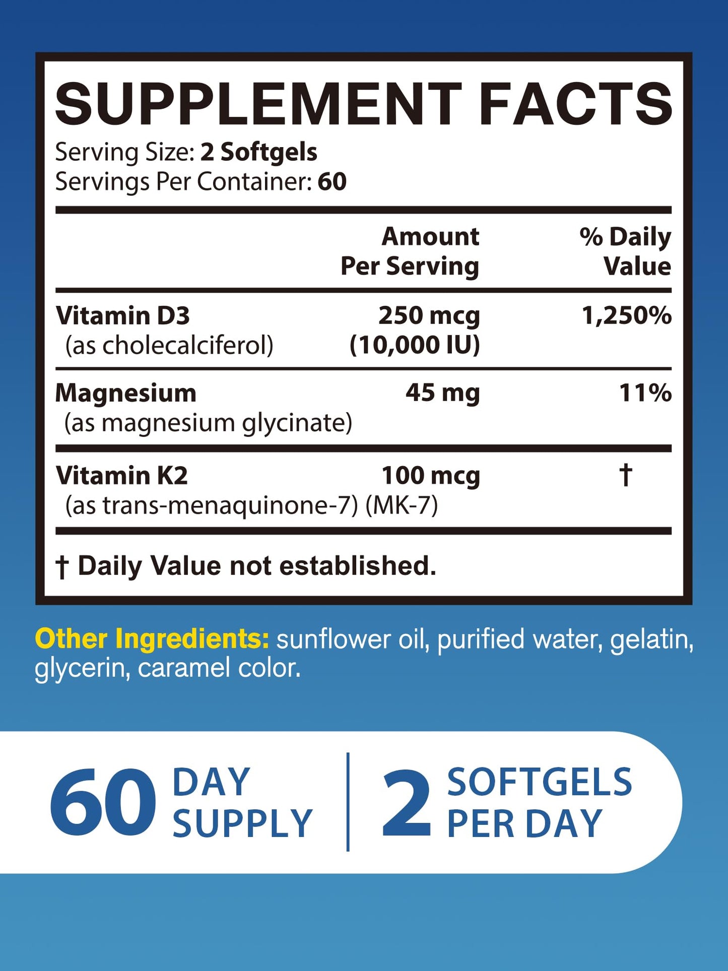 Vitacook Vitamin D3 K2 Magnesium Supplement Softgel 120 Softgels