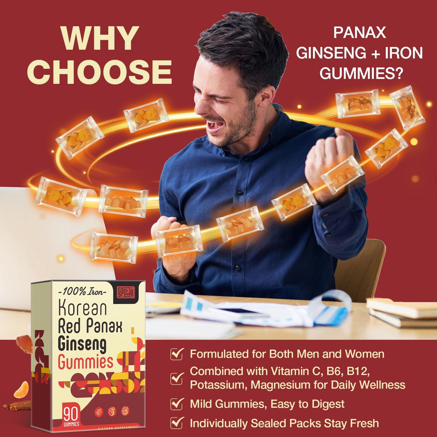 Sapotax Korean Red Panax Ginseng Gummies, 90 Count