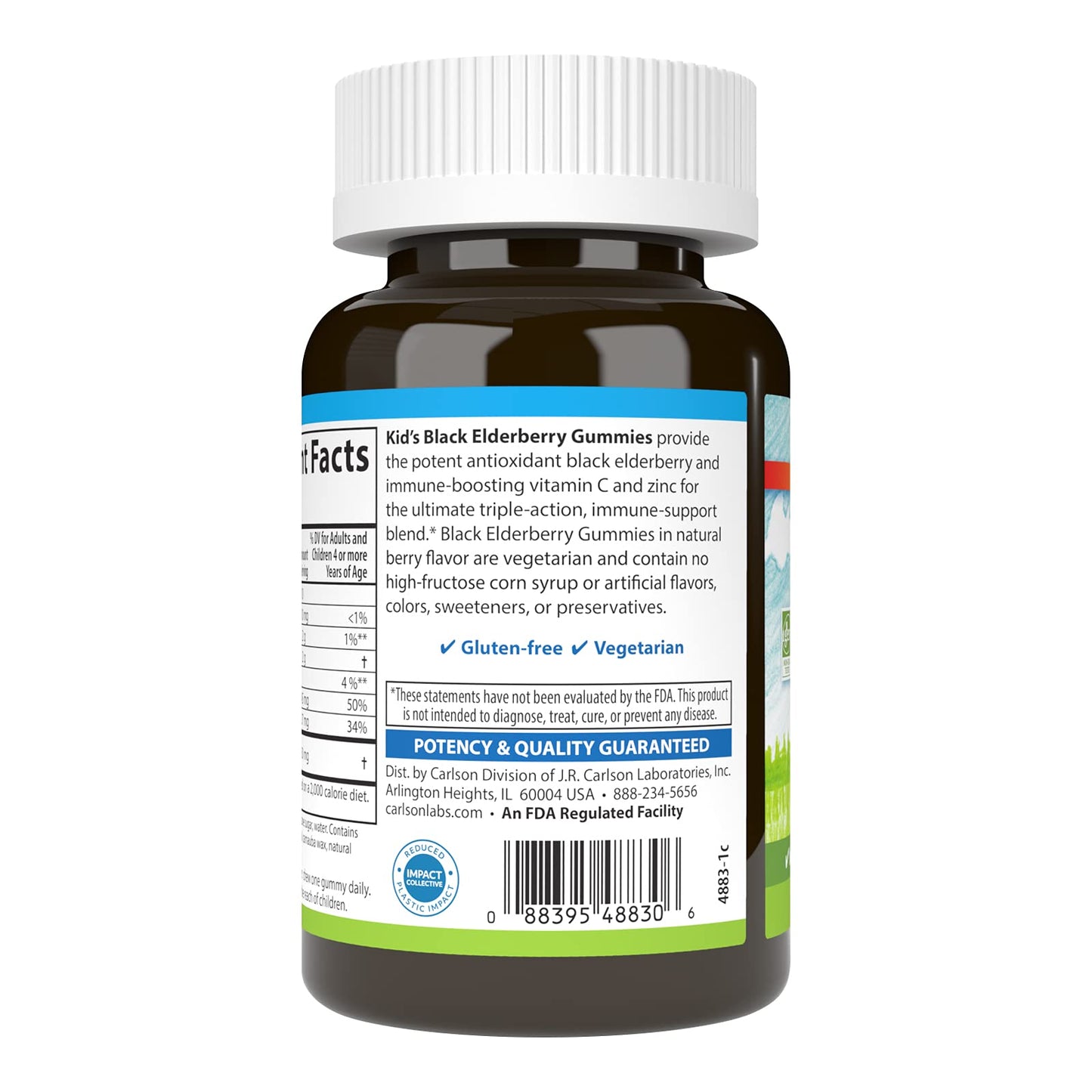 Carlson Kid's Black Elderberry Gummies with Vitamin C & Zinc, Immune Support, 60 Gummies