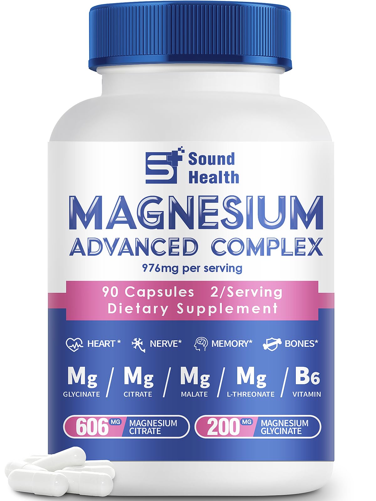 Sound Health Plus 5-in-1 Magnesium Complex Capsule, 90 Count