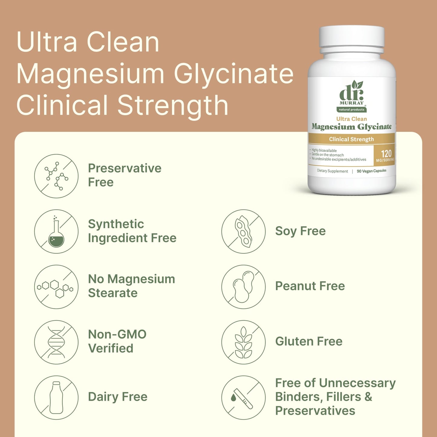 Dr. Murray Natural Products Ultra Clean Magnesium Glycinate 120 mg Capsules, 90 Count