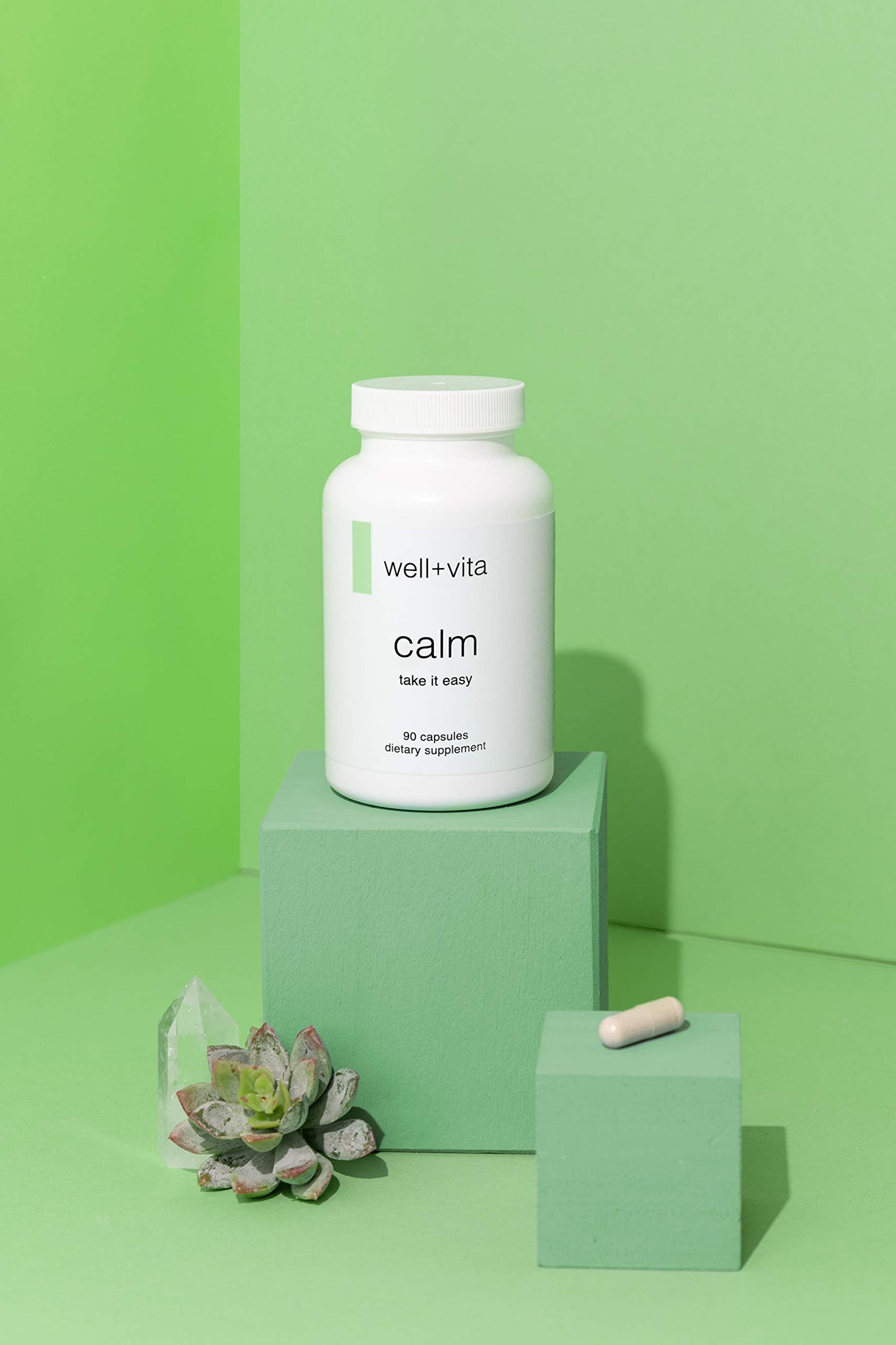 Wellness Resources Well+vita Calm Supplement for Relaxation, Sleep & Daytime Zen with Magnesium Glycinate and Taurate, L-Theanine, Passion Flower, Lemon Balm, Taurine, 90 Capsules