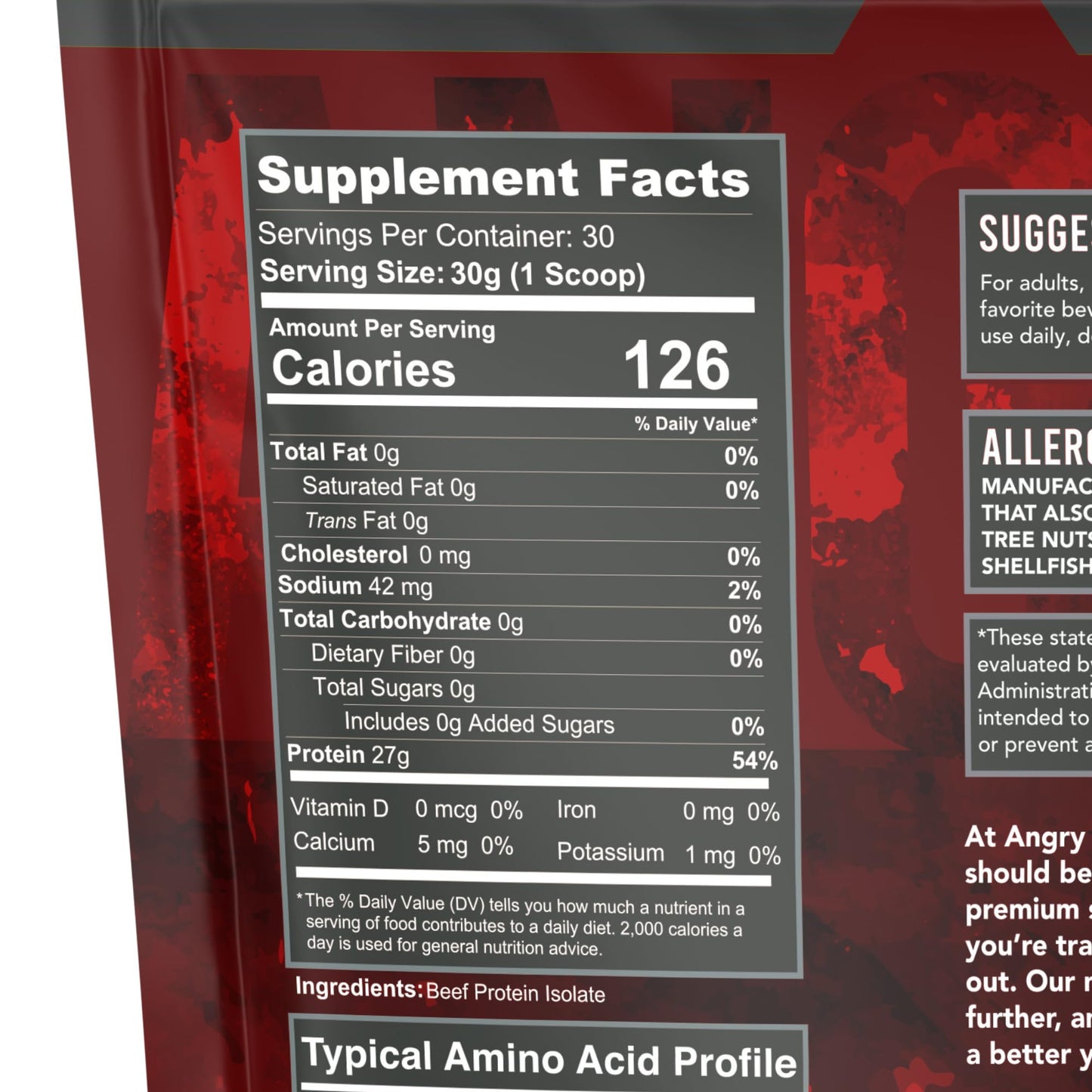 Angry Supplements Beef Protein Isolate Powder, 30 Servings