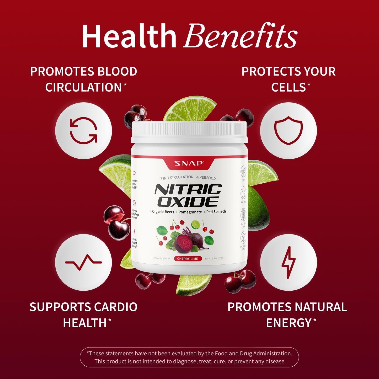 Snap Supplements Organic Beet Root Powder Nitric Oxide Supplement with Pomegranate & Red Spinach, Cherry Lime, 8.8 Ounce