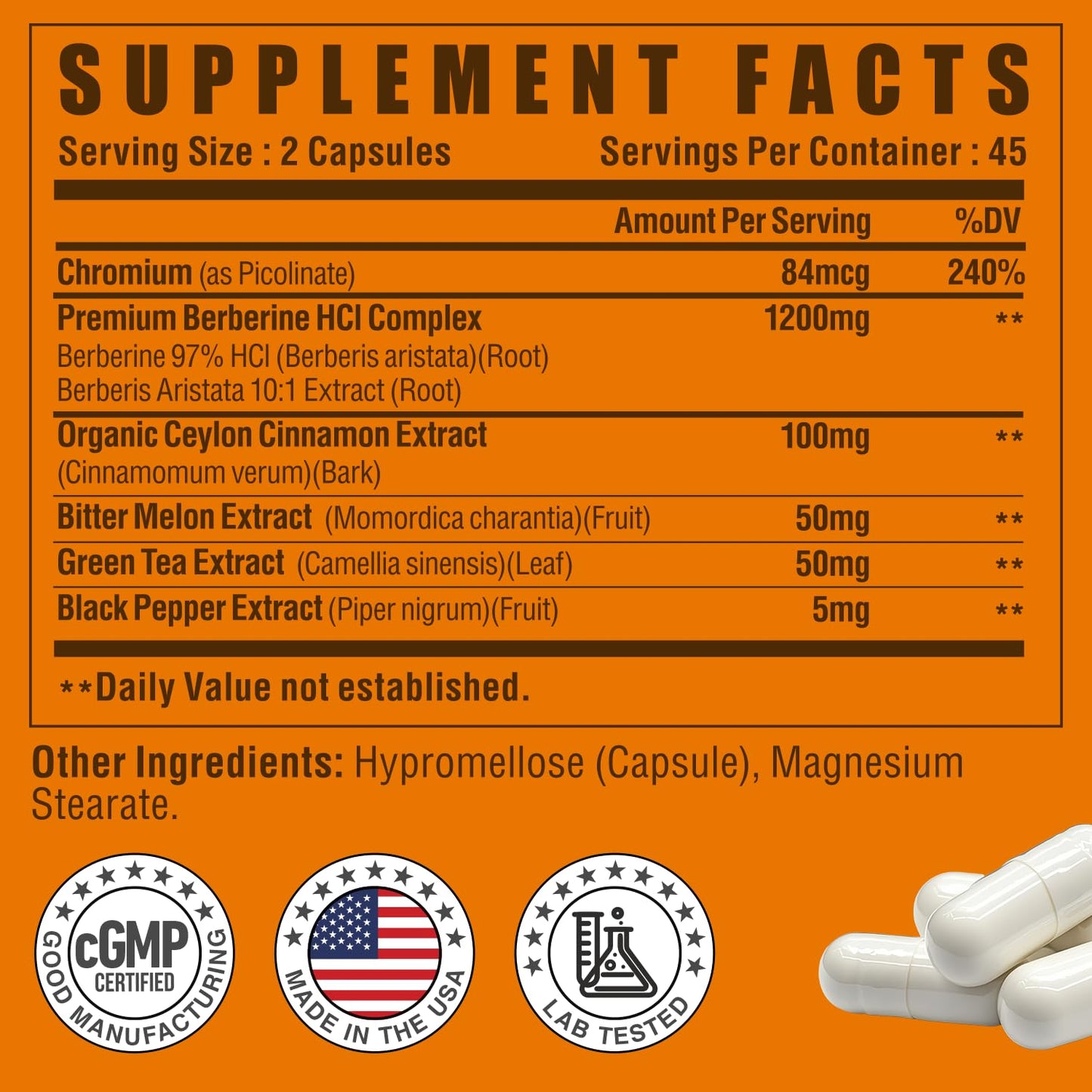 NUTRI POTENTIA Organic GLP-1 Berberine Supplement with Ceylon Cinnamon, Bitter Melon & Green Tea Extract, 90 Capsules