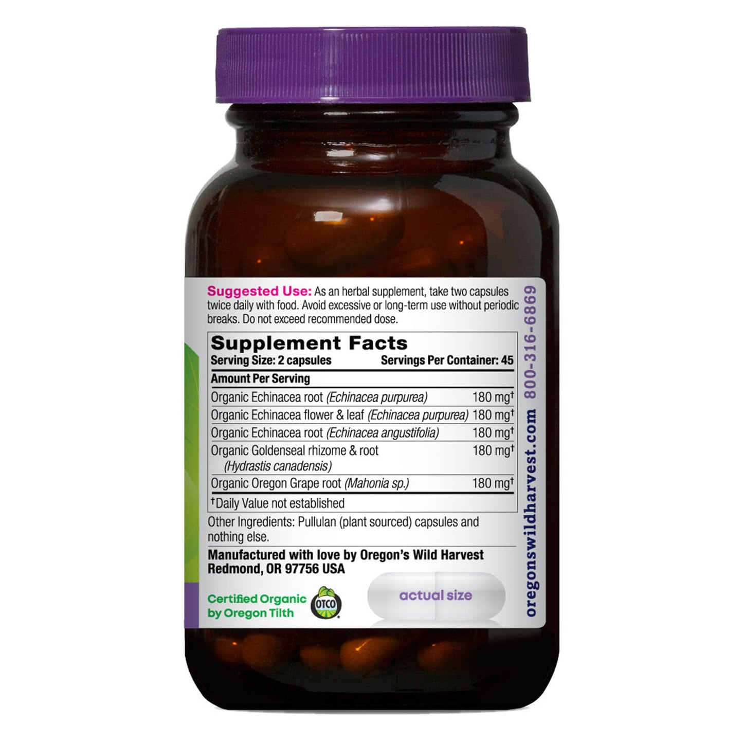 Oregon's Wild Harvest Echinacea Goldenseal Organic Capsules 90 Count
