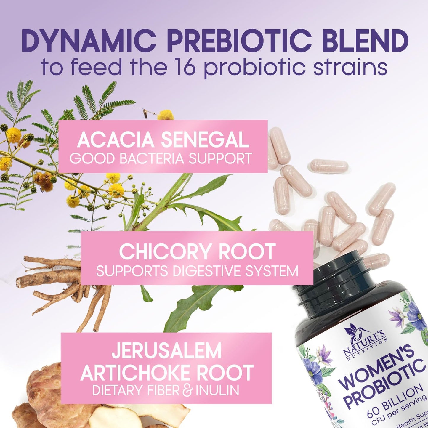 Nature's Nutrition Probiotics for Women Capsules 120 Count - Probiotic Blend 50 Billion CFU per Capsule, 16 Strains