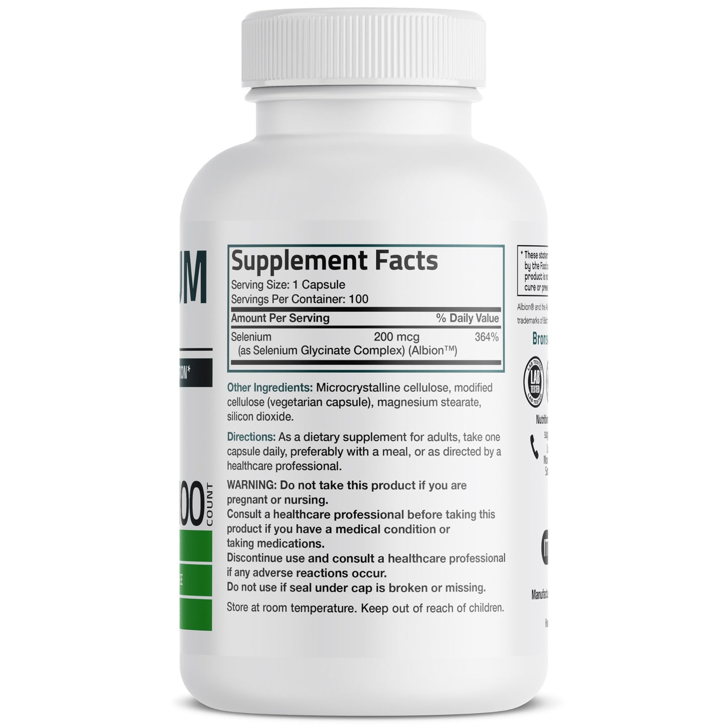 Bronson Selenium 200 mcg Albion Chelated Amino Acid Complex Capsules, 100 Count