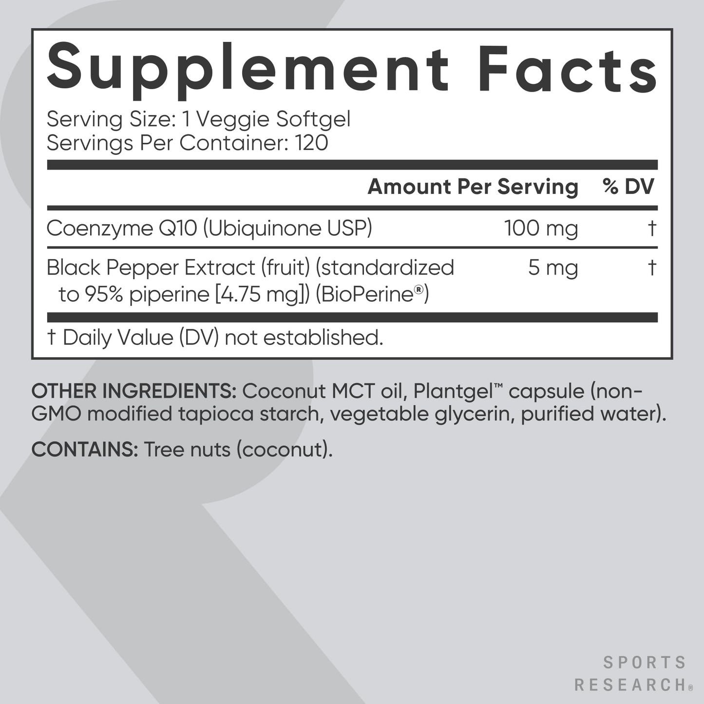 Sports Research CoQ10 (100mg) Softgels, 120 Count