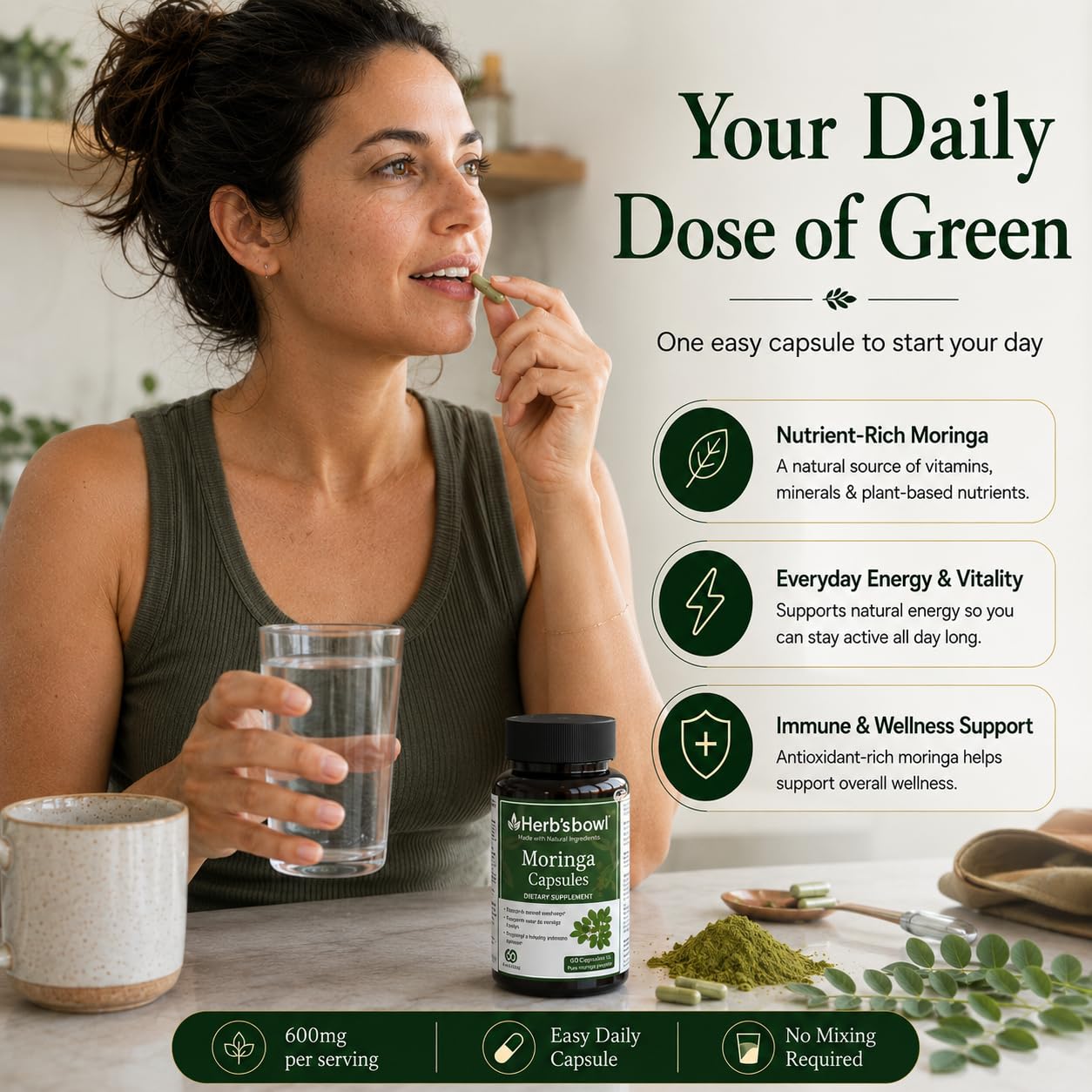 Herb'sbowl Organic Moringa Capsules, 60 Capsules