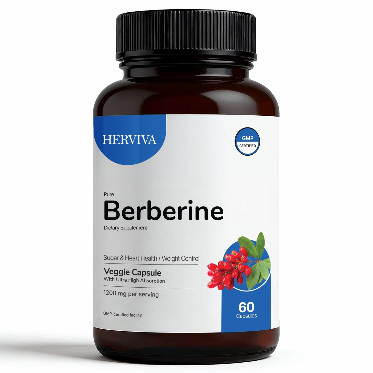 HERVIVA Berberine 1200mg Supplement Capsules, 60 Count