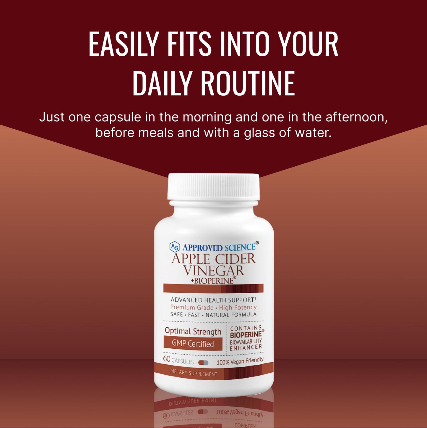 Approved Science Apple Cider Vinegar Capsules with 'The Mother' and BioPerine 1600mg ACV Supplement – Non-GMO, Vegan, 360 Capsules