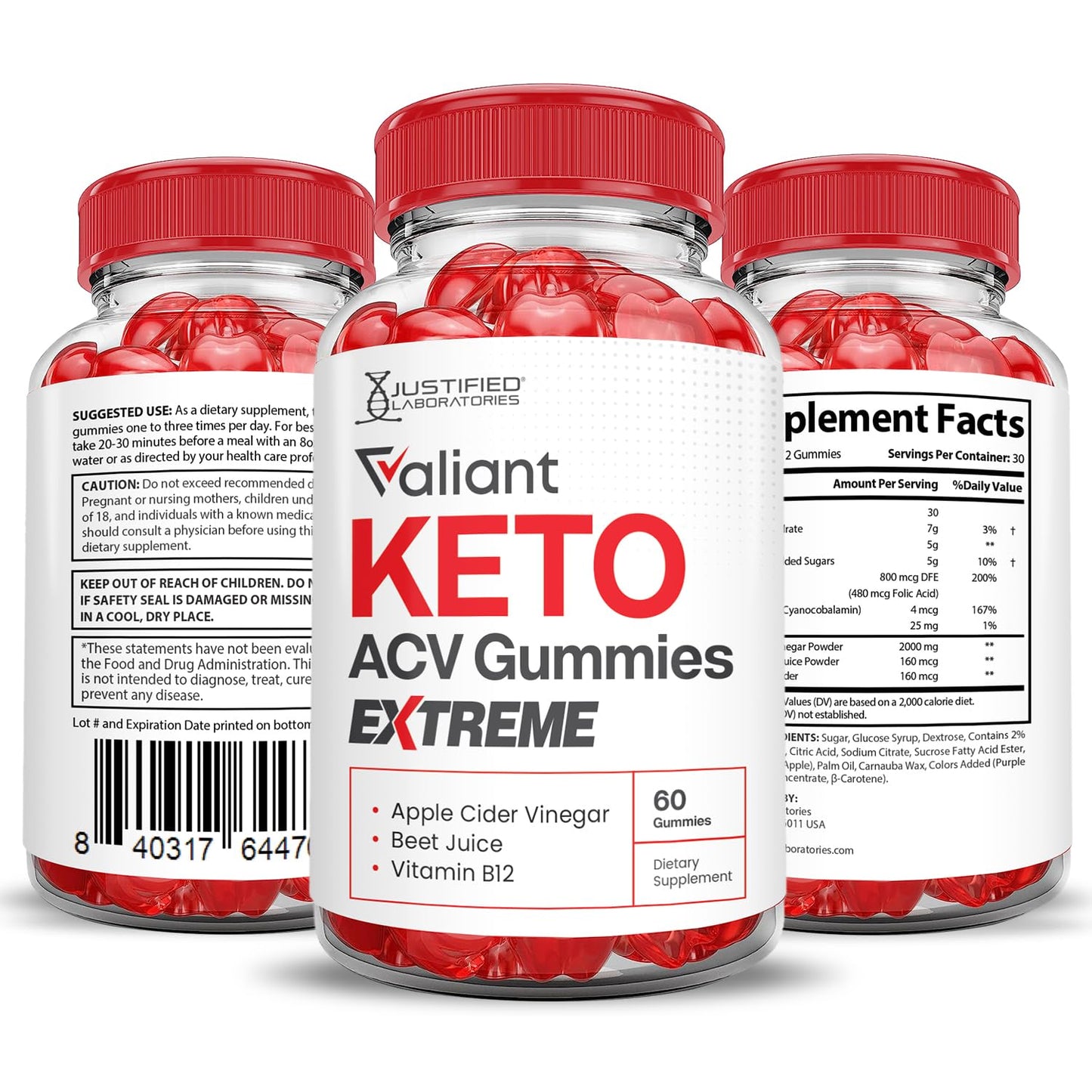 Justified Laboratories Valiant Keto ACV Gummies Extreme 2000MG 60 Count