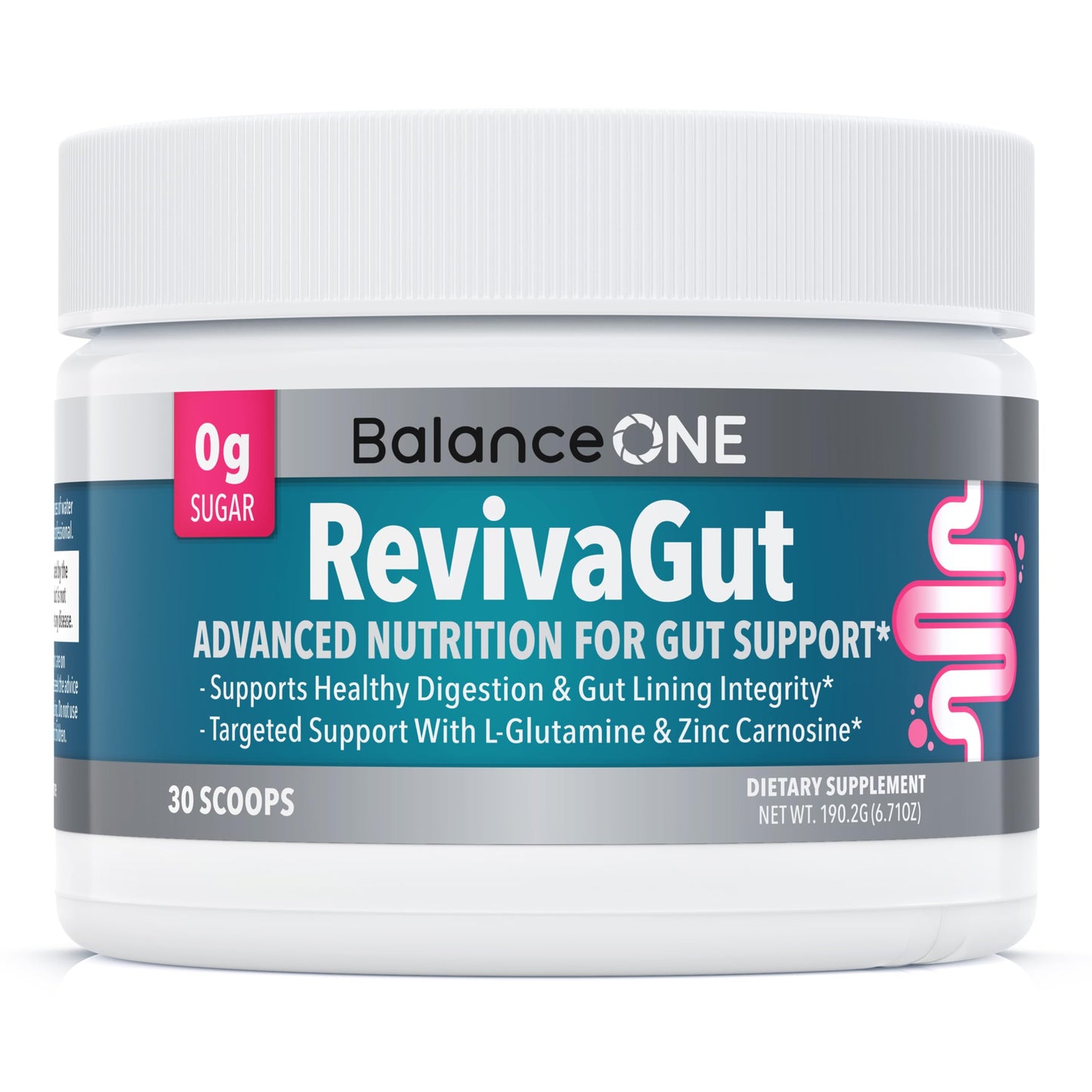 Balance ONE L-Glutamine Powder & Zinc Carnosine Supplement – Leaky Gut Repair Formula with Slippery Elm, DGL Licorice, Marshmallow & Aloe Vera – Digestive Lining Support – RevivaGut, 6.71 Ounce