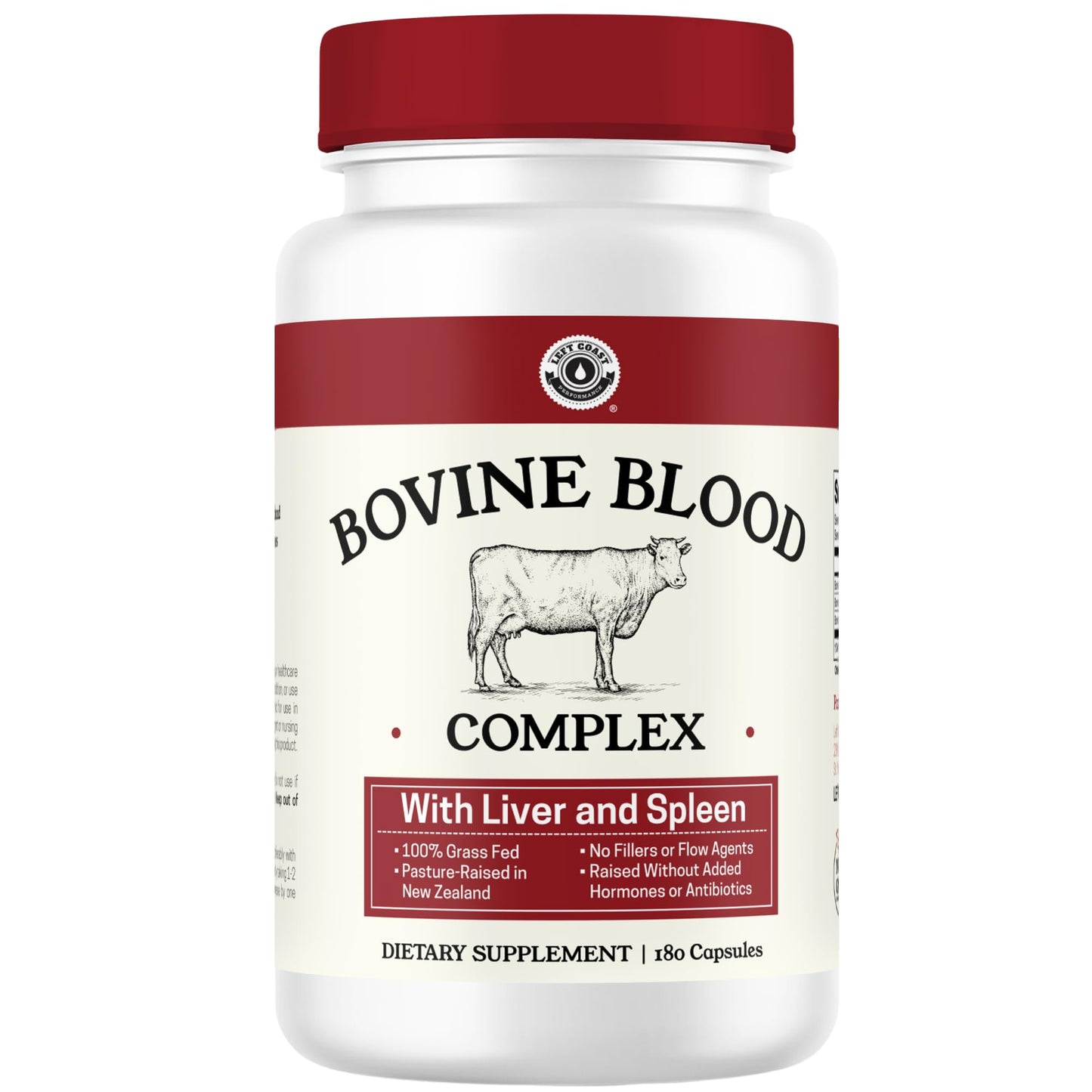 Left Coast Performance Grass Fed Bovine Blood and Beef Liver Supplement Capsules 180
