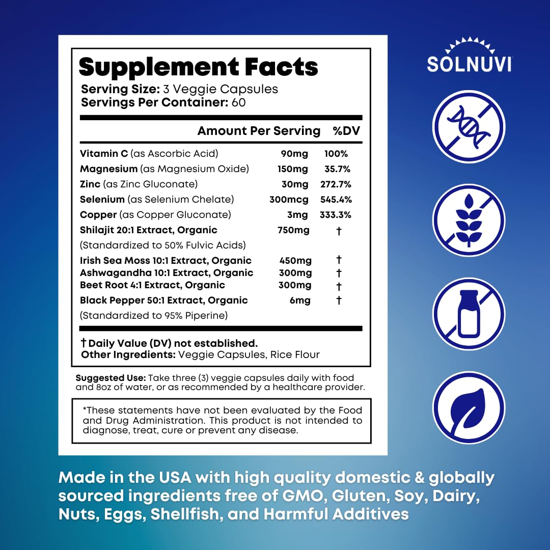 SOLNUVI Shilajit Pure Himalayan Organic Capsules 180 Count