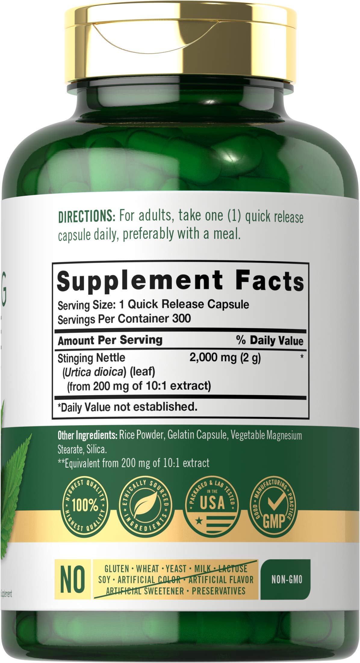 Carlyle Stinging Nettle Leaf Extract Supplement Capsule, 300 Capsules