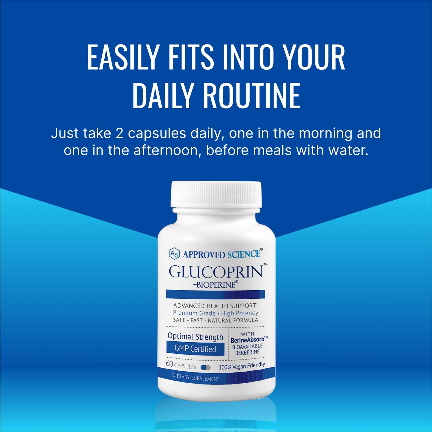 Approved Science Glucoprin 250 mg Berberine, Mulberry, Cinnamon, BioPerine, Non-GMO, Vegan, 60 Capsules