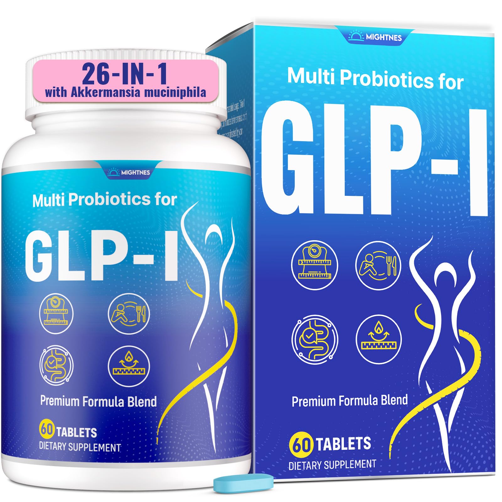 Mightnes GLP-1 Supplement for Women & Men with Berberine, Akkermansia Probiotic Tablet, 60 Count