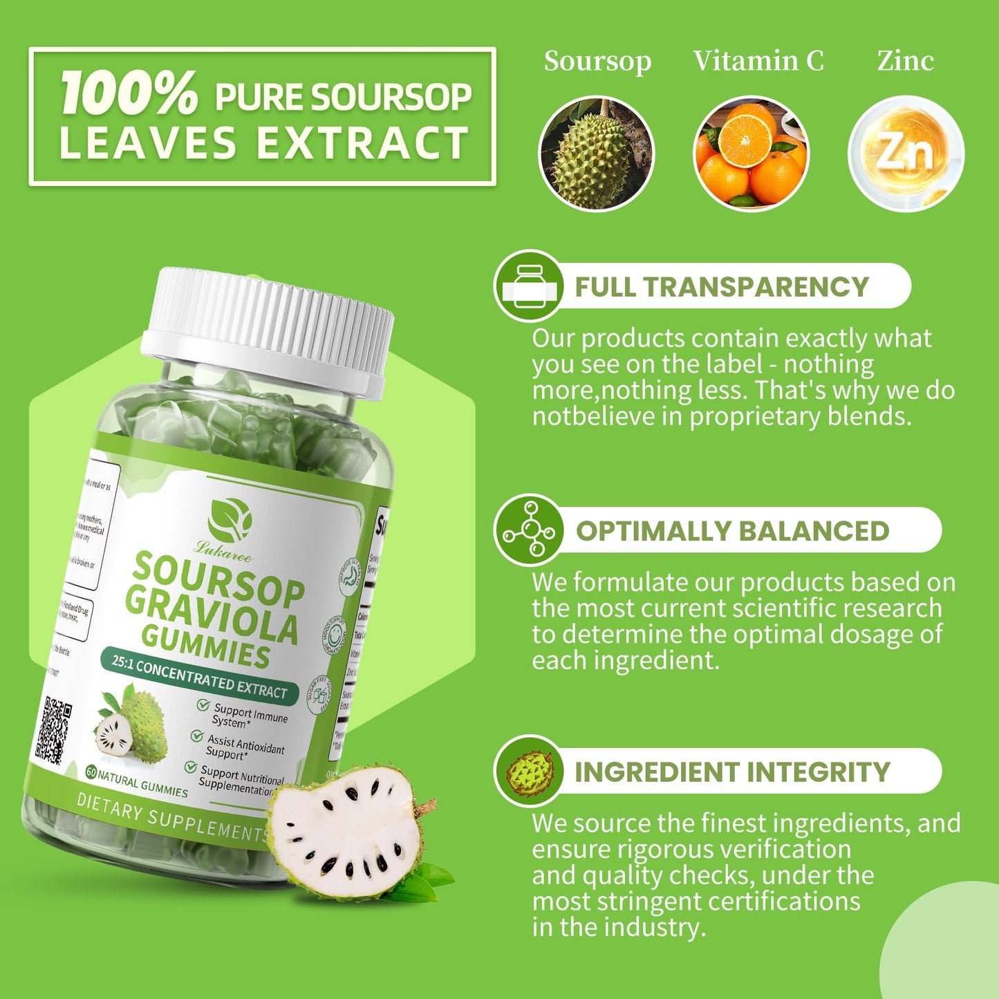 Lukaree Soursop Graviola, 120 Gummies