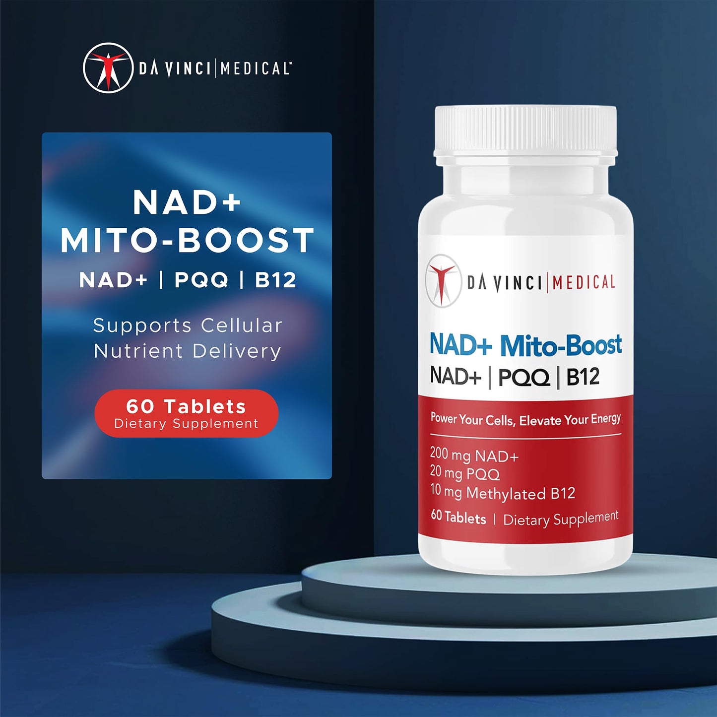 Da Vinci Medical NAD+ Mito Boost Supplement with PQQ & B12, Cellular Coenzyme Formula 1 Tablet