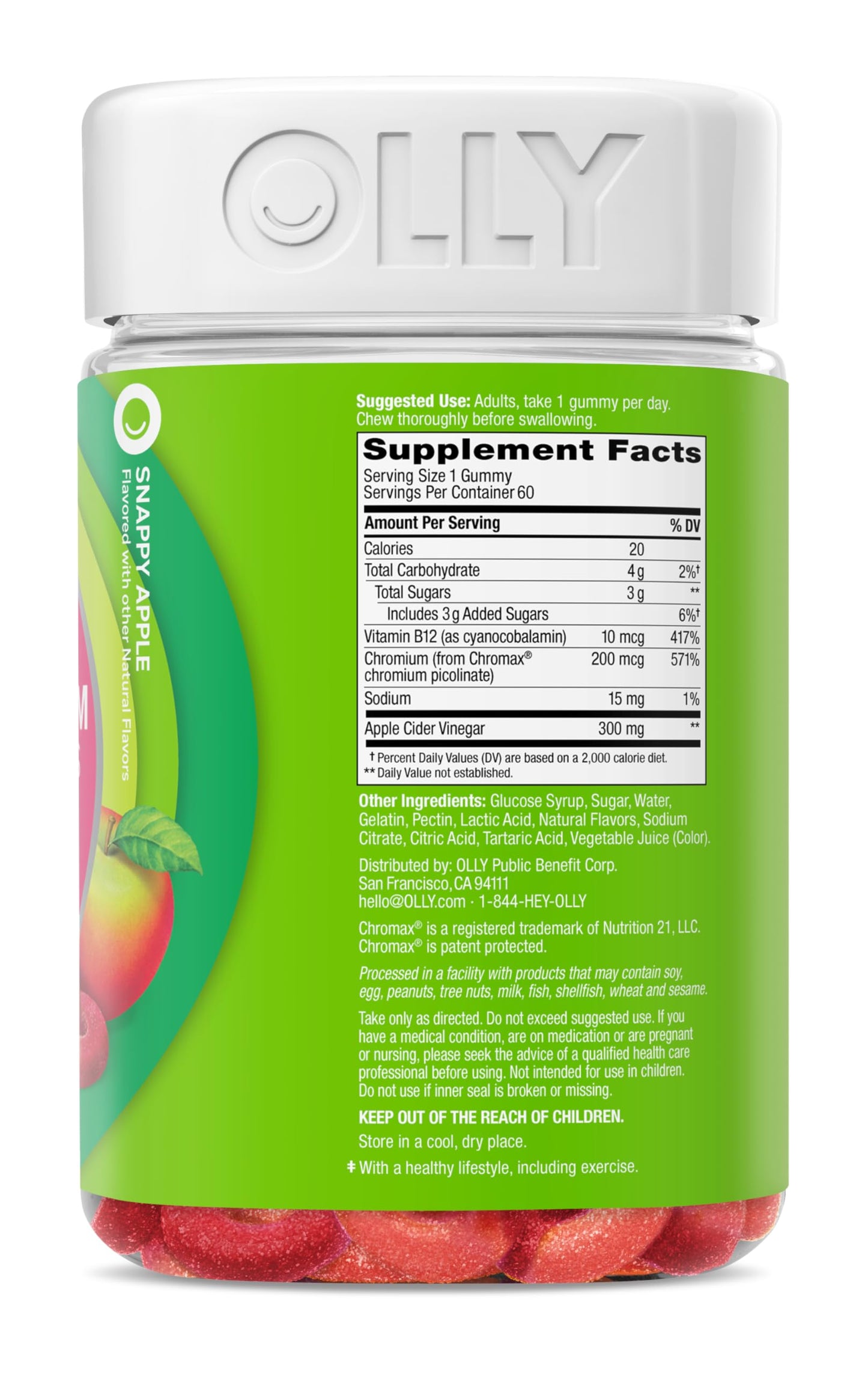 OLLY Metabolism Gummy Rings, Cellular Energy Supplement, ACV Gummy 60 Count