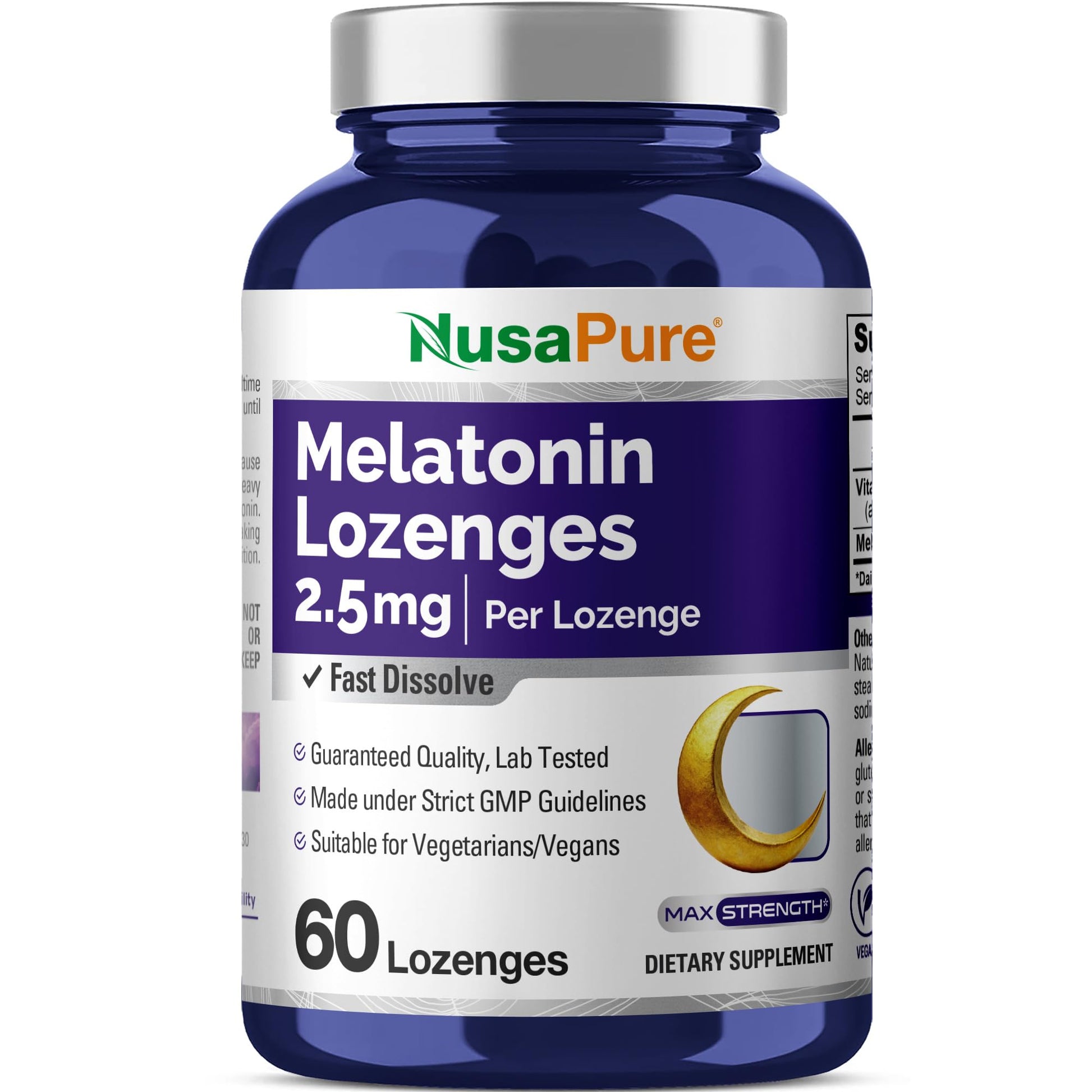 NusaPure Melatonin Lozenges with Vitamin B6 2.5mg, 60 Count