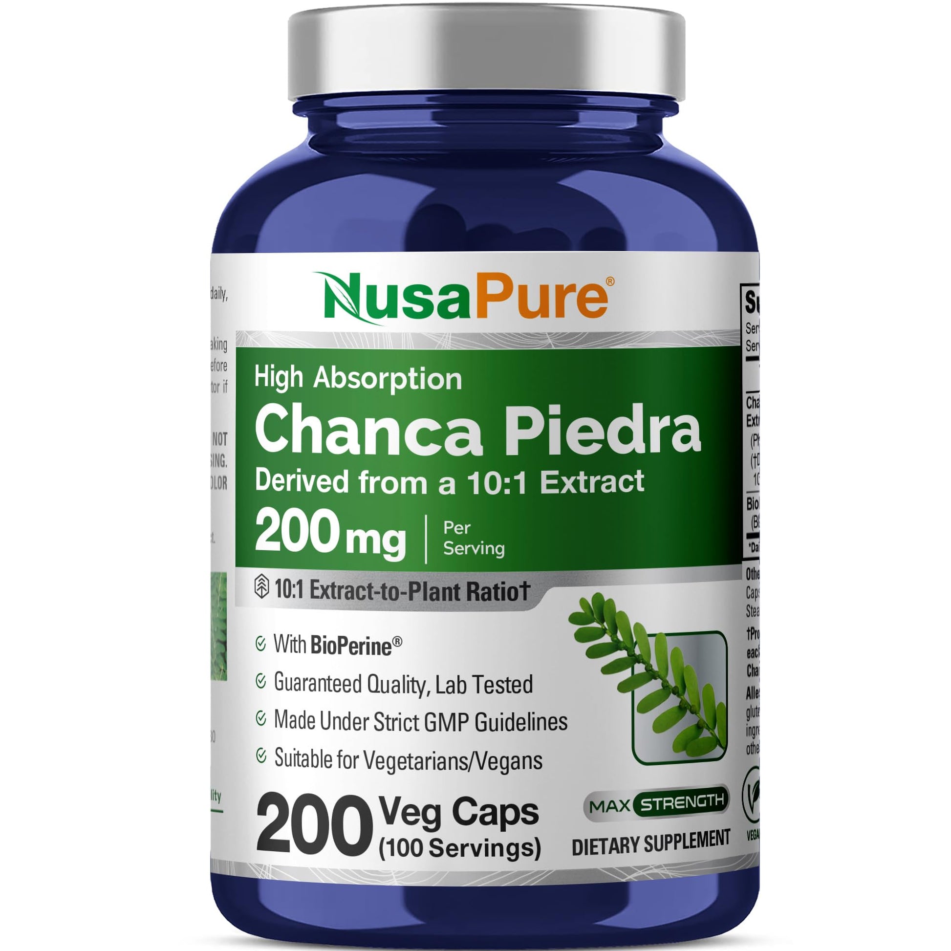 NusaPure Chanca Piedra Capsules 200 Count