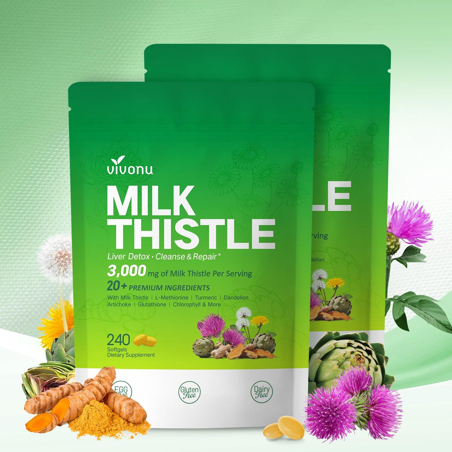 VivoNu Milk Thistle Liver Detox Softgels, 480 Softgels