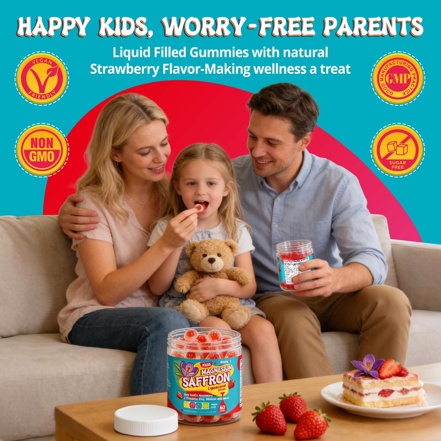 duwhot Saffron for Kids Gummies Sugar Free Saffron 30mg + Magnesium Supplement, Gummy, 60