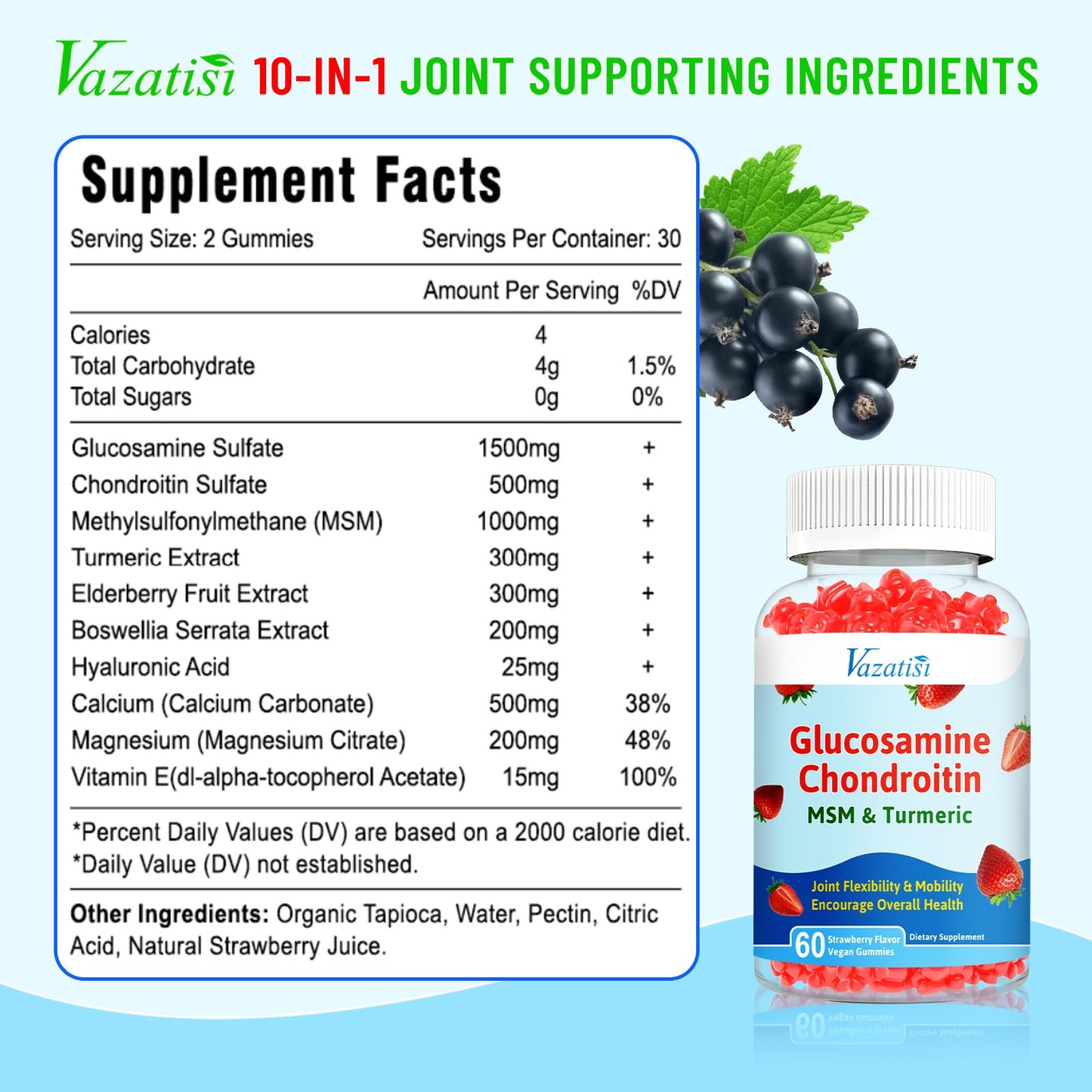 Vazatisi Glucosamine Chondroitin Gummies with MSM, Turmeric & Boswellia 120 Gummies