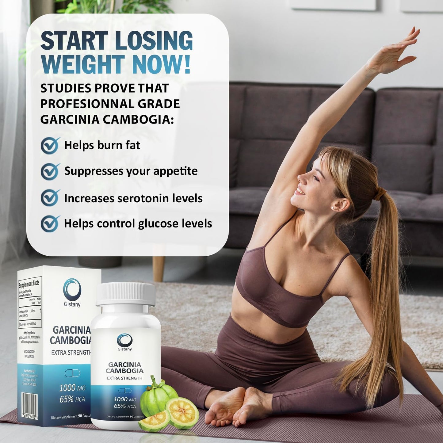 Gistany Garcinia Cambogia Extra Strength 65% HCA Capsules 90 Count