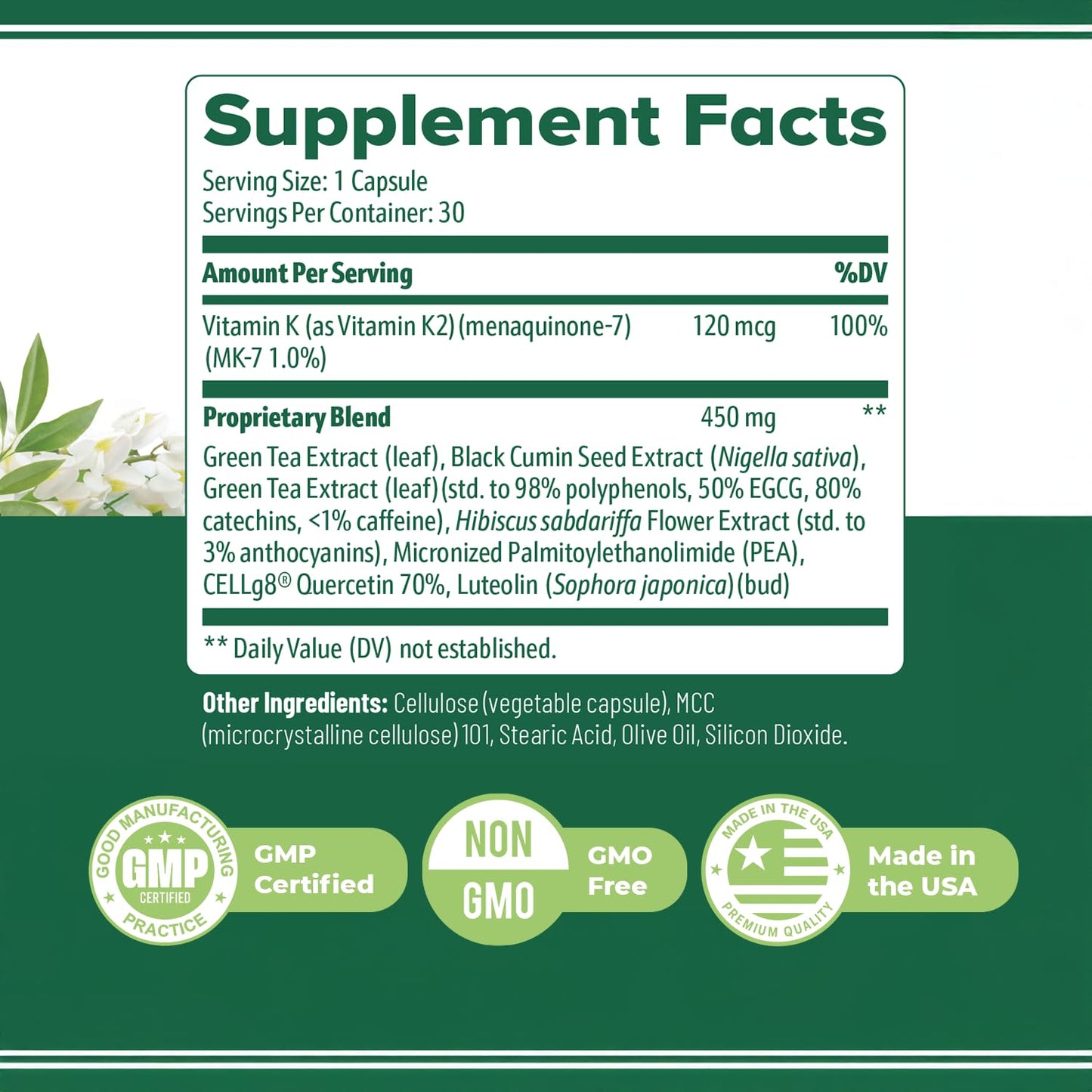 Nature’s NutriWave Flexigenics Natural Support Formula with Green Tea Extract, Black Cumin Seed & Vitamin K2 – Non-GMO, 30 Capsules