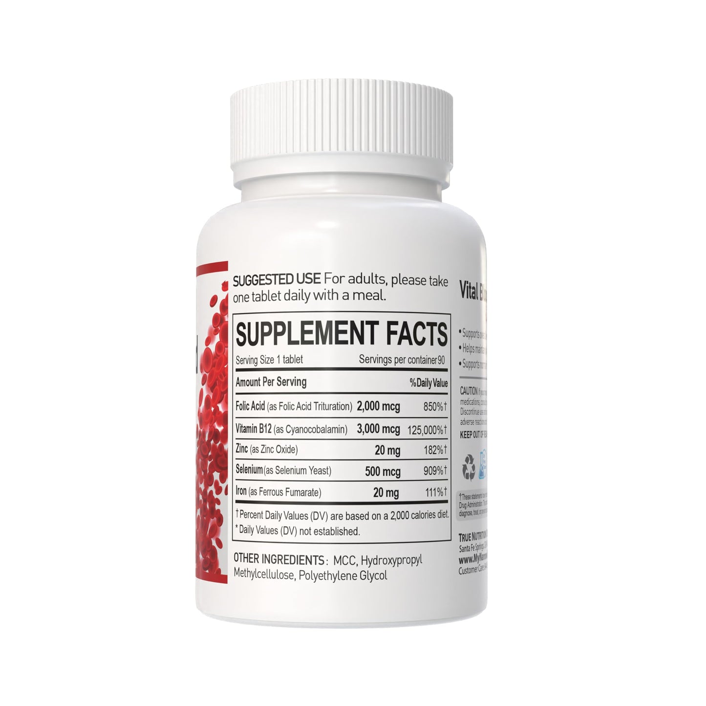 NANOWELL Vital Blood Boost Iron with Selenium, Zinc, Vitamin B12 & Folic Acid Tablets, 270 Count