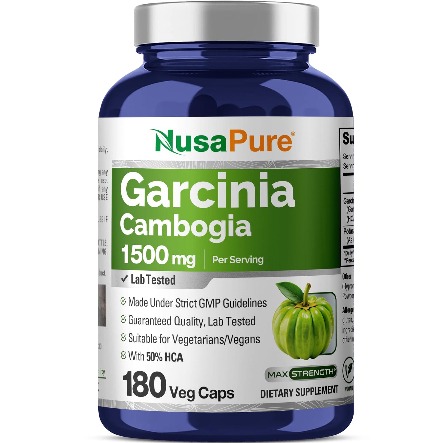 NusaPure Garcinia Cambogia Non-GMO Vegan 1500mg Capsules, 180 Count