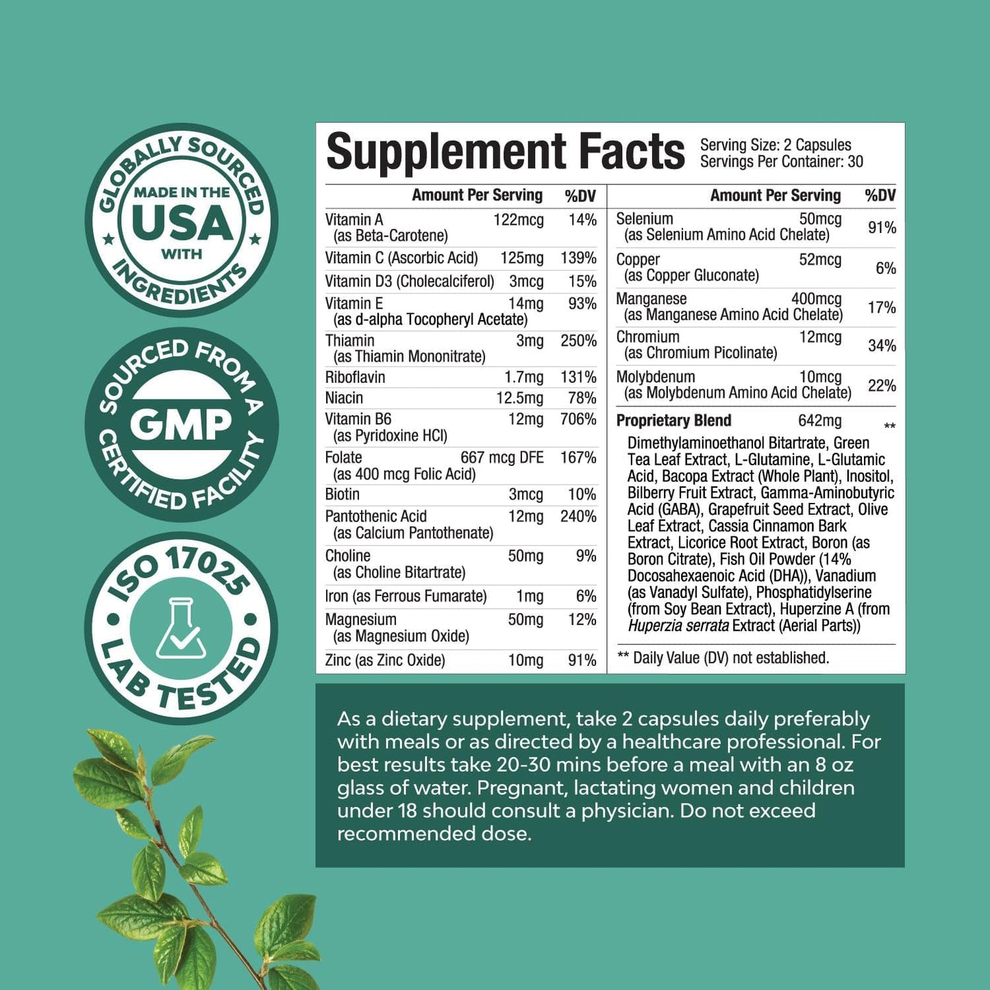 Natures Craft Advanced Brain Supplement for Memory and Focus 60 Capsules