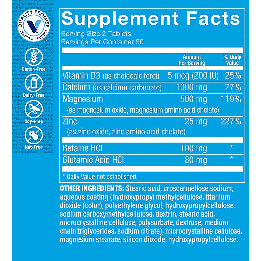 The Vitamin Shoppe Calcium, Magnesium, Zinc & Vitamin D3 Tablets, 100 Tablets