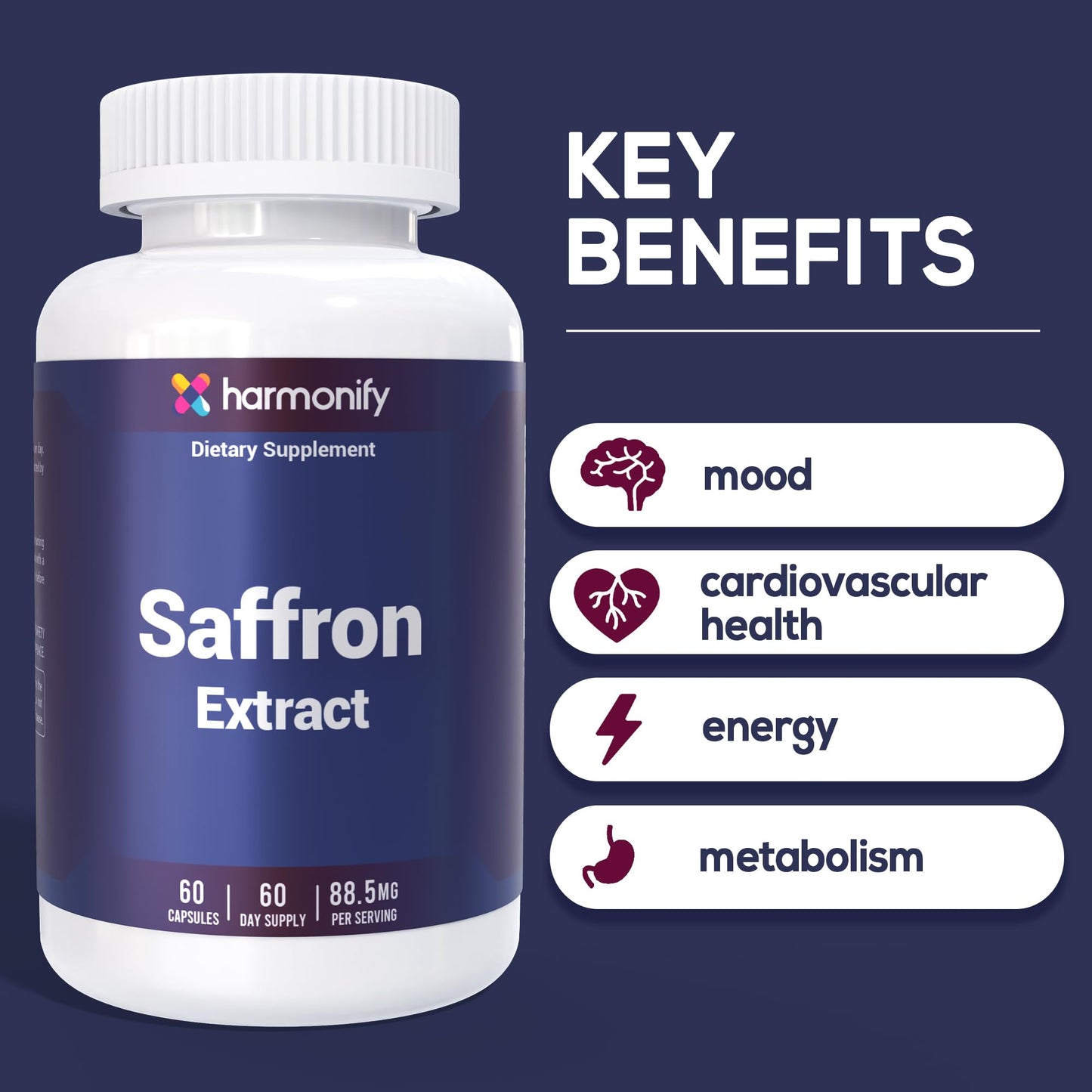 HARMONIFY Saffron Supplements 88.5mg, 60 Capsules