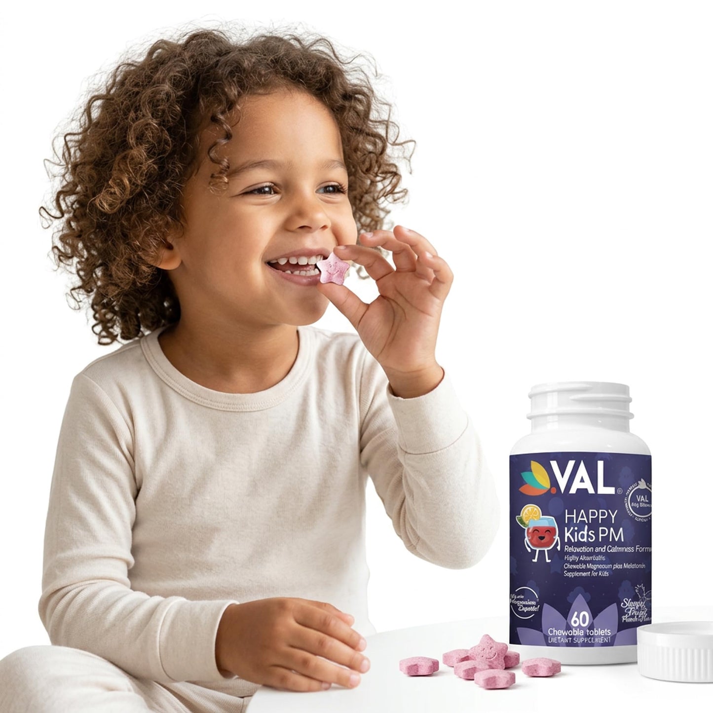VAL Happy Kids PM – Sugar-Free Chewable Magnesium with Melatonin Tablet, 60 Count