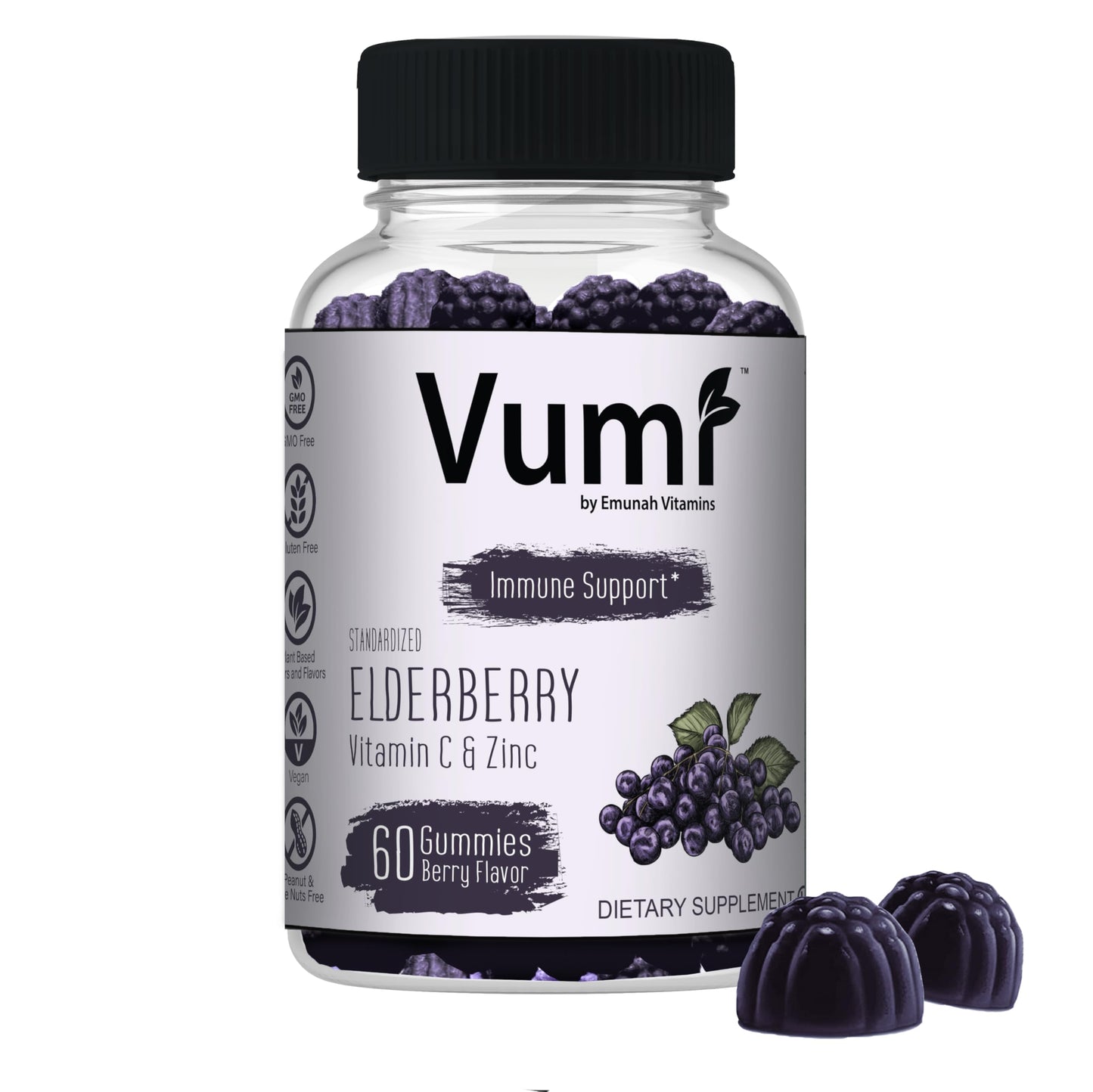 Vumi Elderberry Gummies with Vitamin C & Zinc Chewable 60 Gummies