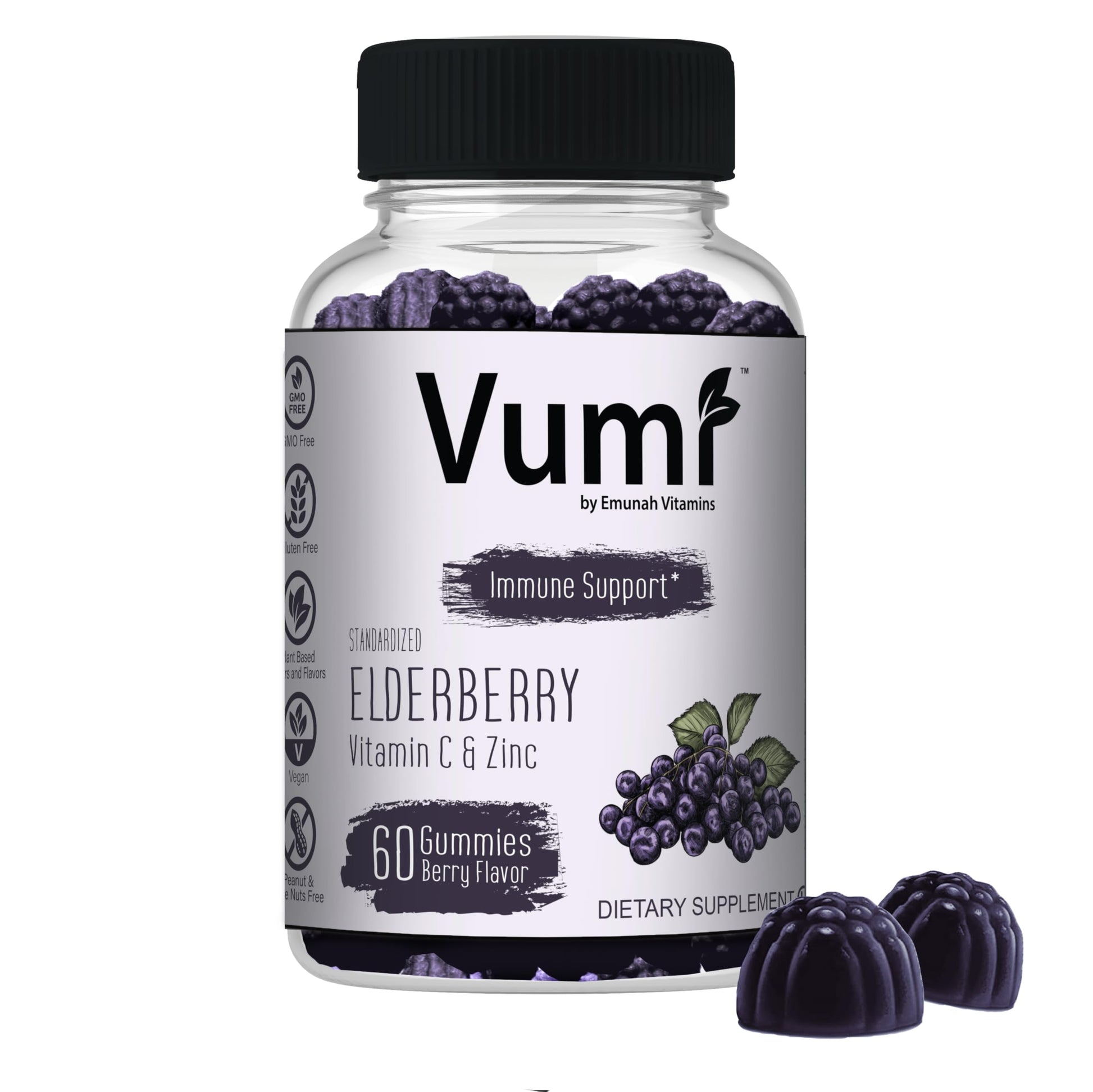 Vumi Elderberry Gummies with Vitamin C & Zinc Chewable 60 Gummies