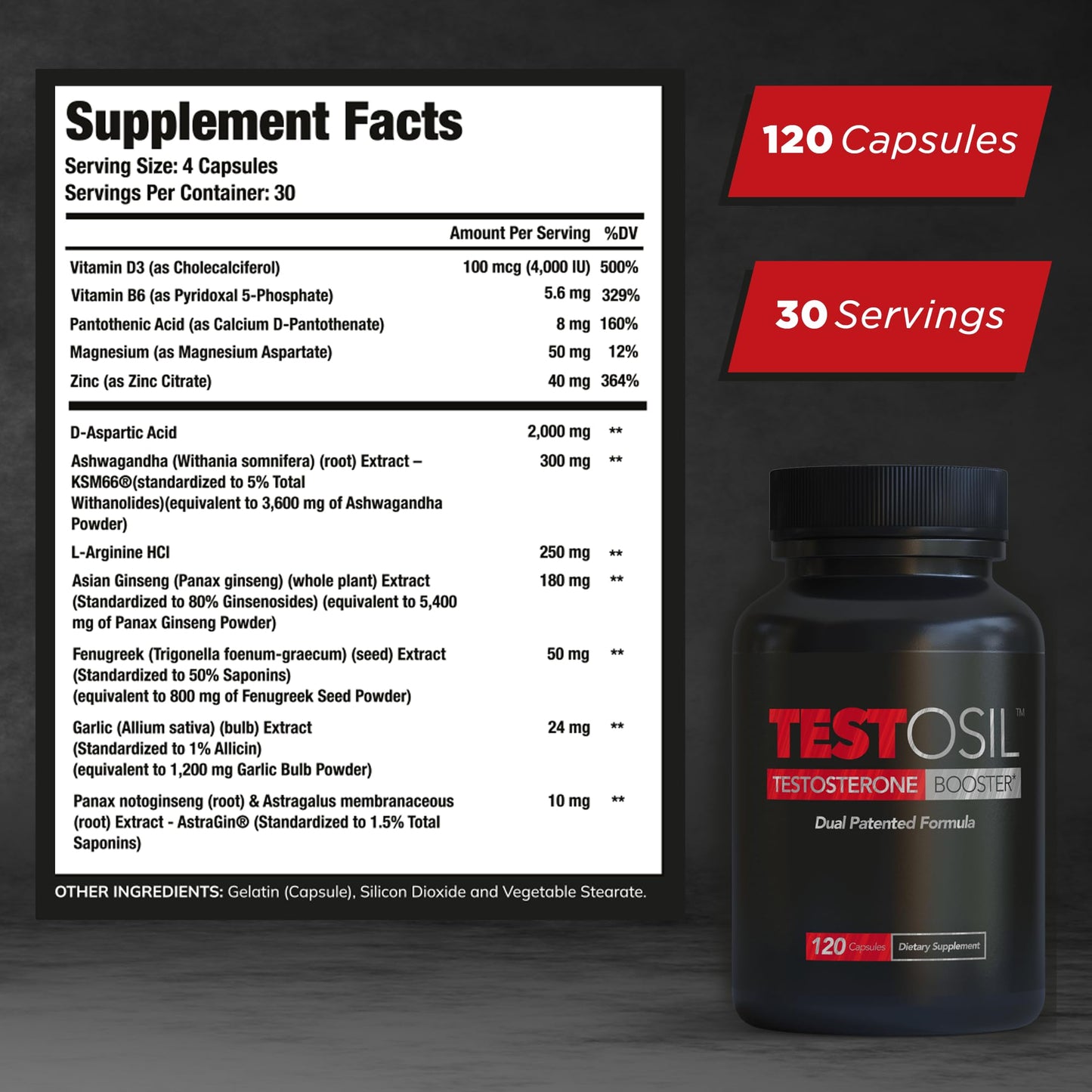 Leading Edge Health Testosil Men's Advanced Testosterone Support Capsules, 120 Capsules