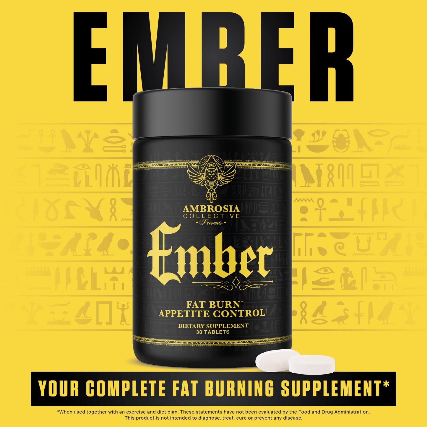 Ambrosia Ember Thermogenic Fat Burner & Appetite Support Supplement Tablets, 30 Count